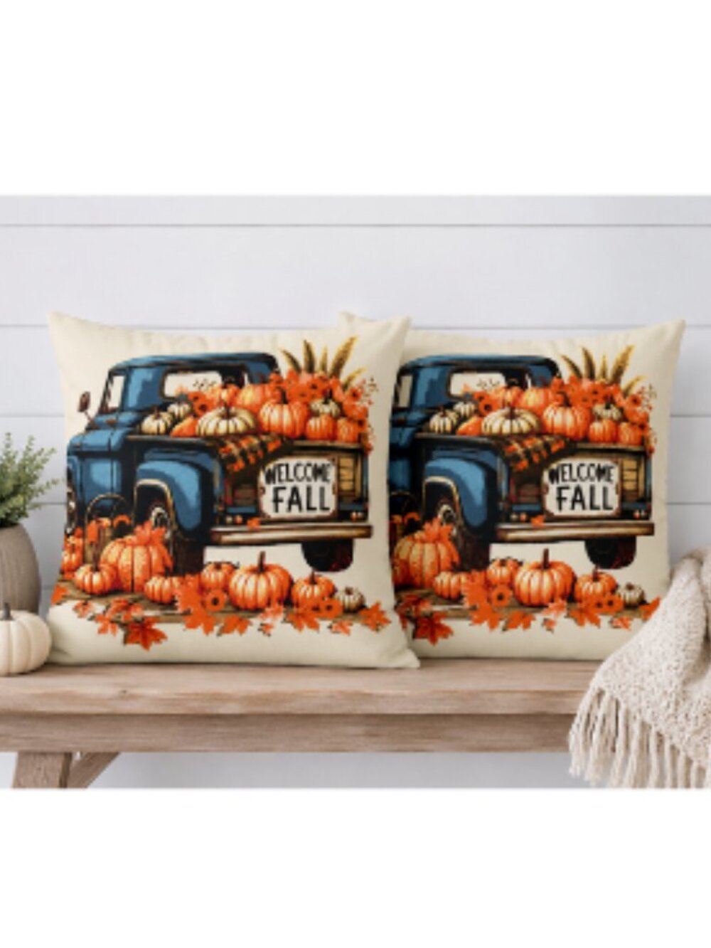 Mainstays Fall Outdoor Throw Pillows Set of 2 16x16 Welcome Fall Floral Patio